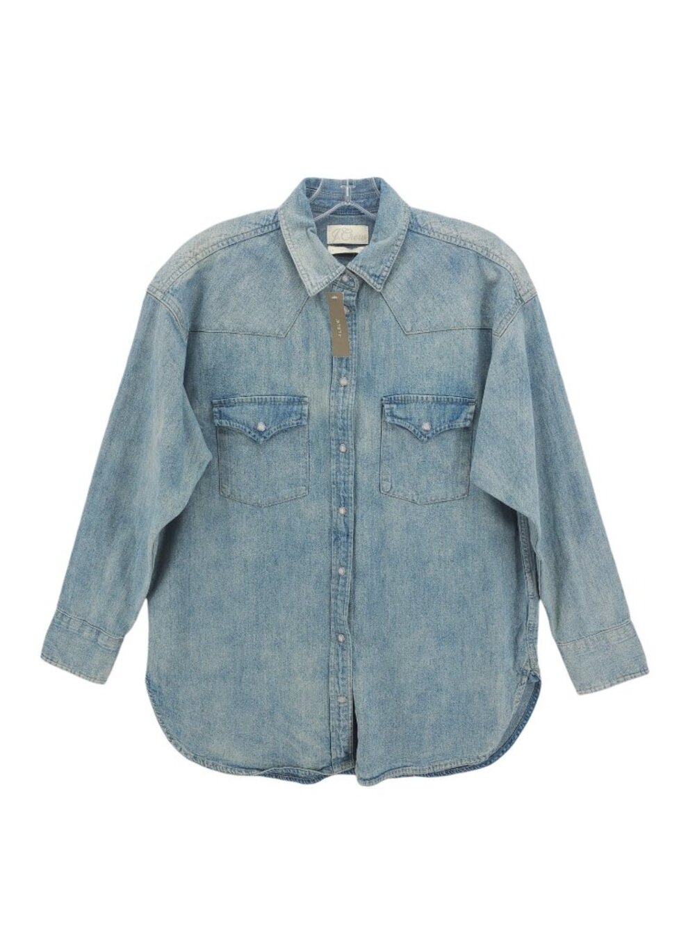 NWT J CREW Relaxed-fit western chambray shirt Pearl Snap Women's Size 4